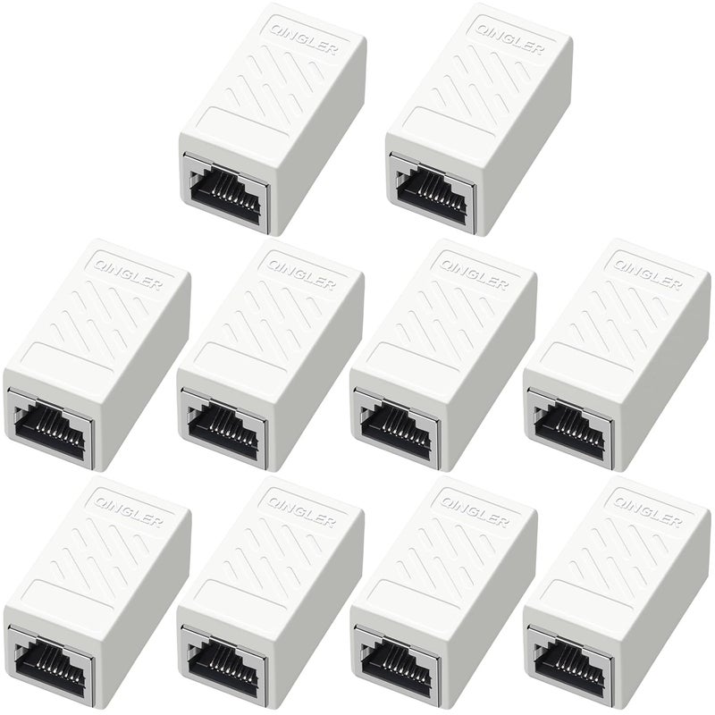 QINGLER موصل إيثرنت RJ45 Cat6، 10 حزمة موصل متسلسل أنثوي إلى أنثوي أبيض، Cat7 Cat6 Cat5e Cat5 - Image 1